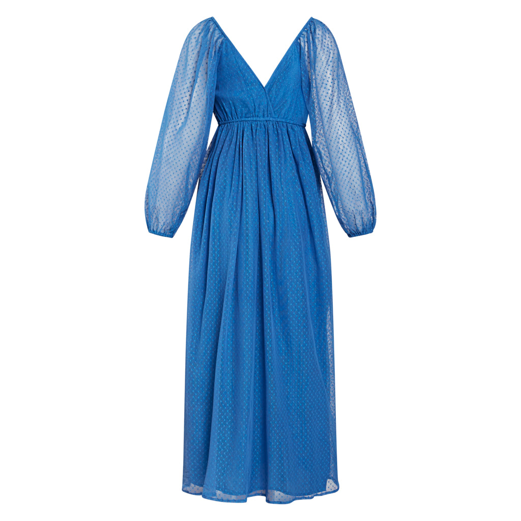 Alba Blue Cotton Dot Tulle Dress