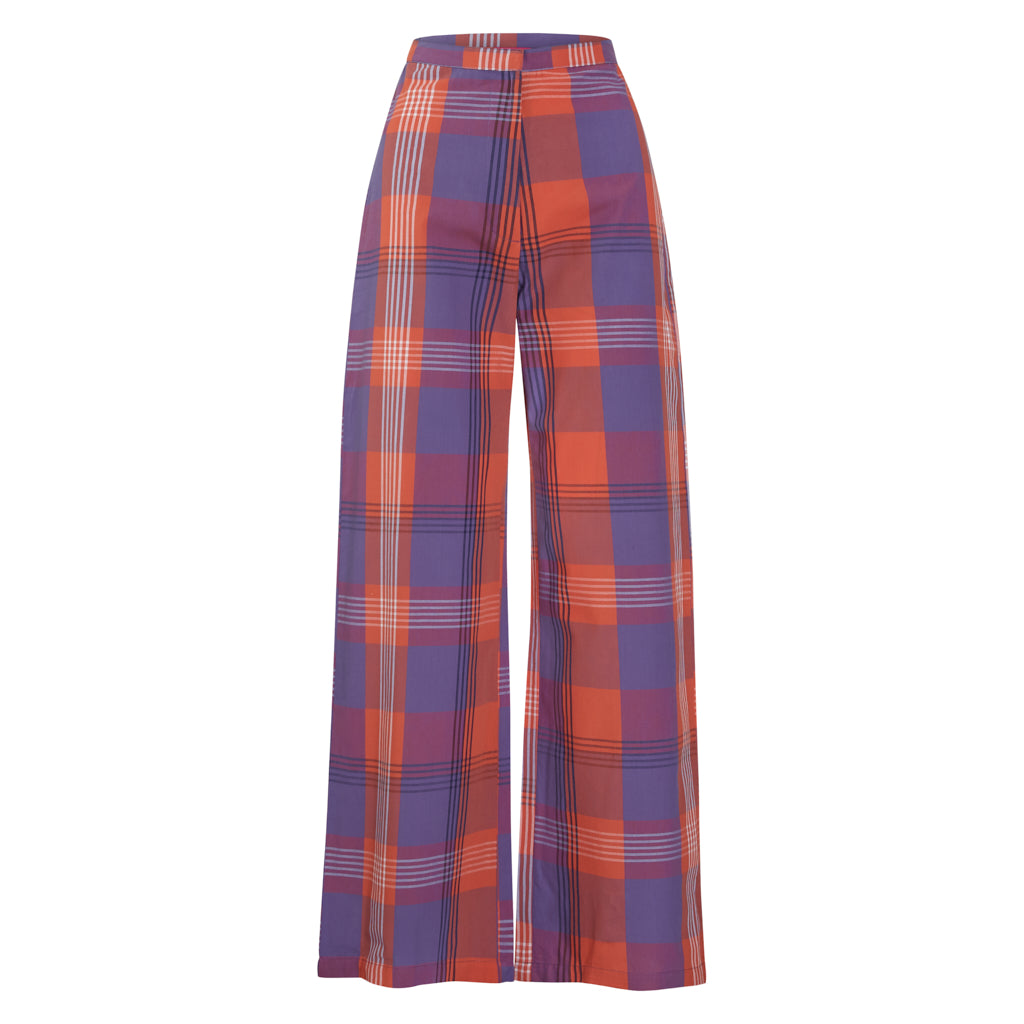 Madras Check Orange/Purple Annalise High Waist Trousers