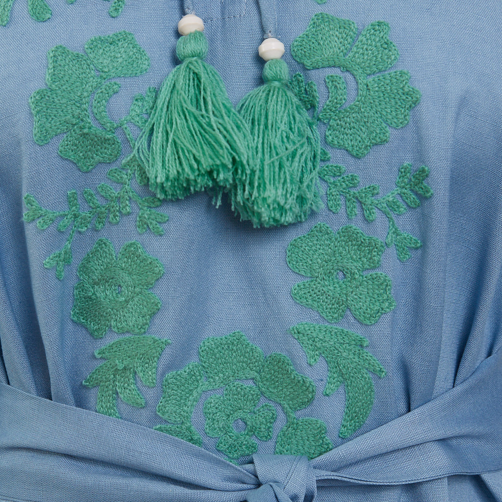 Liv Blue Embroidered Caftan Dress