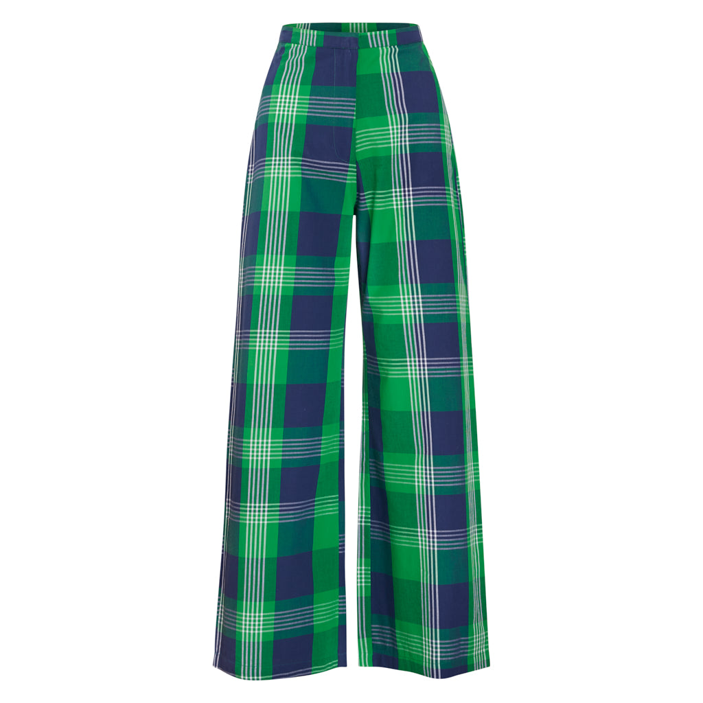 Madras Check Navy/Green Annalise High Waist Trousers