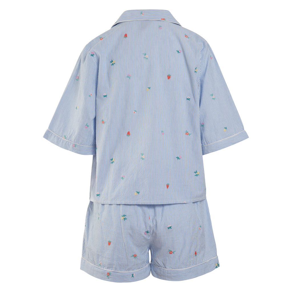 Embroidered Pinstripe Cotton Boxer PJ Sets