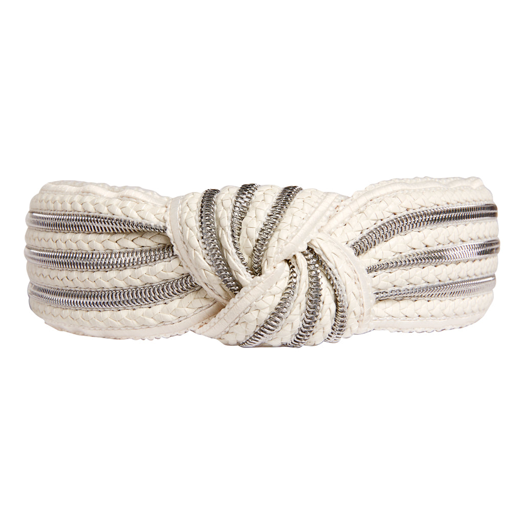 Woven White with Silver Trim Headband