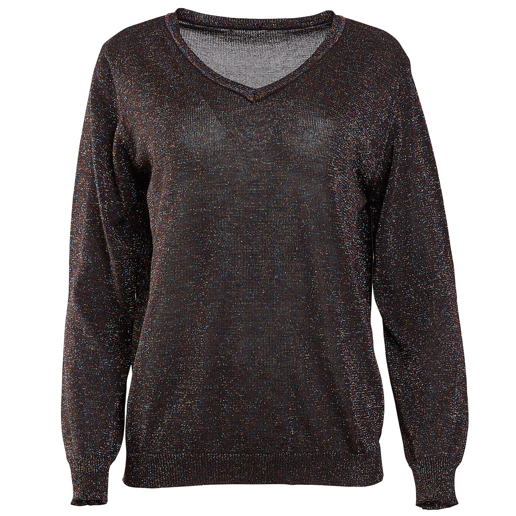 V Neck Black Metallic Lurex Knit Sweater