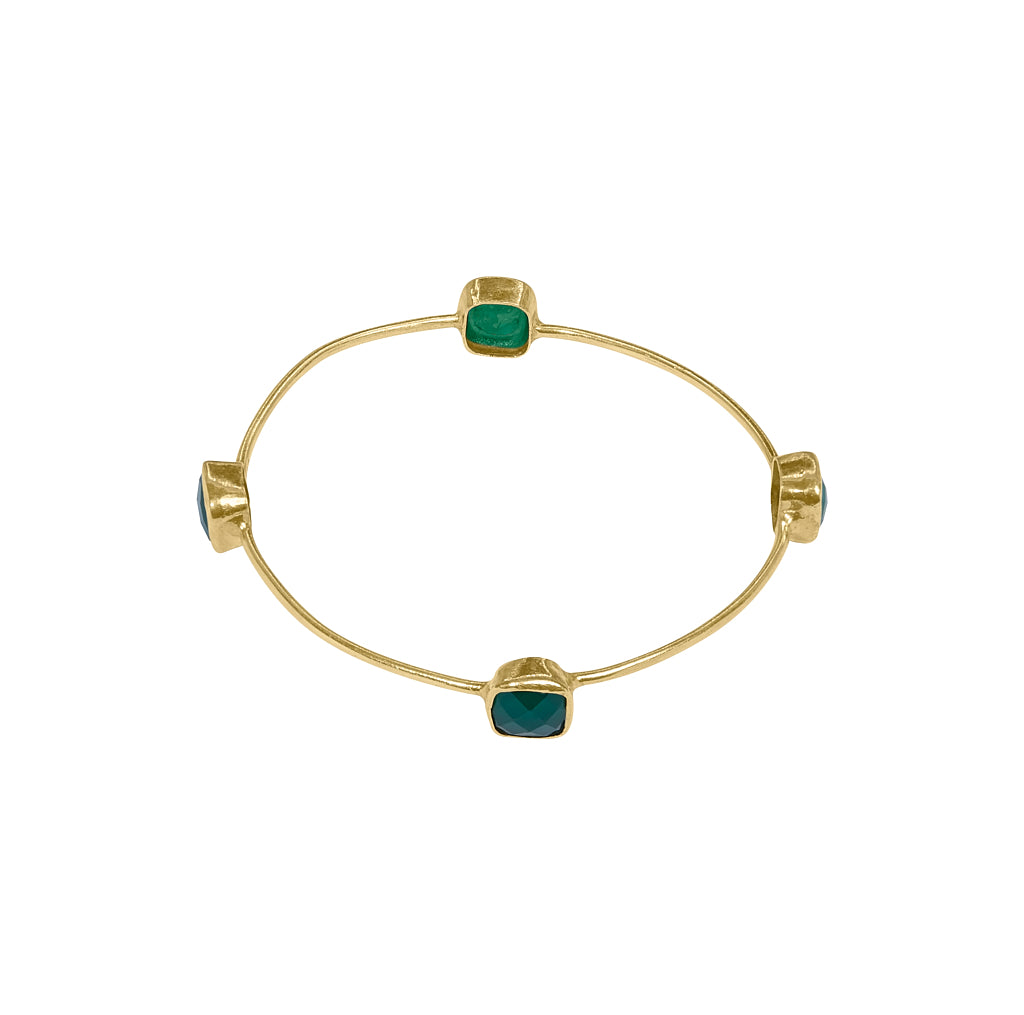 Gold Plated  Stirling Silver Green Onyx Bangle