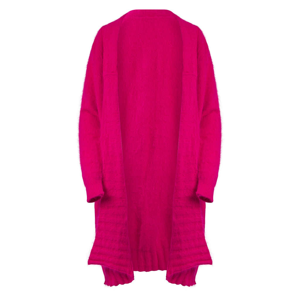 Shawl Rib Collar Knit Cardigan Hot Pink