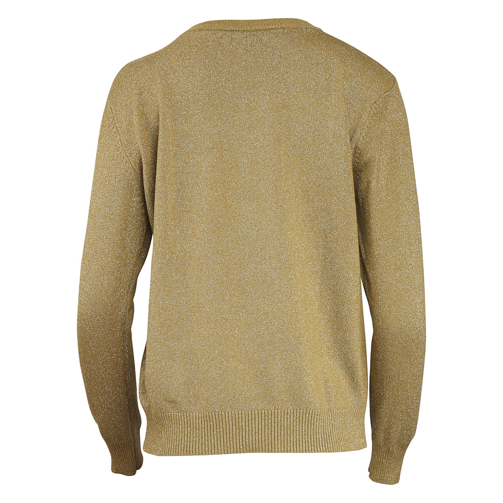 Crew Neck Muted Gold Metallic Lurex Knit Sweater