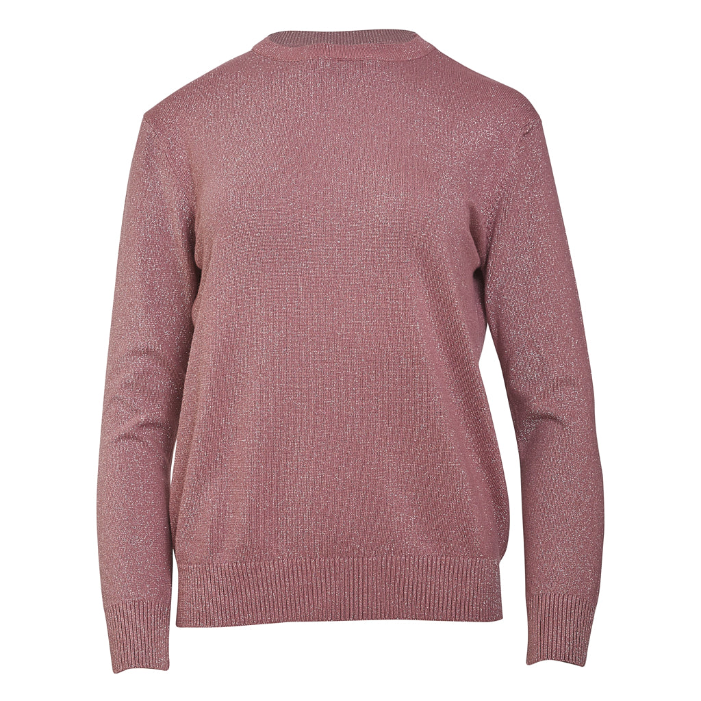 Crew Neck Pink Metallic Lurex Knit Sweater