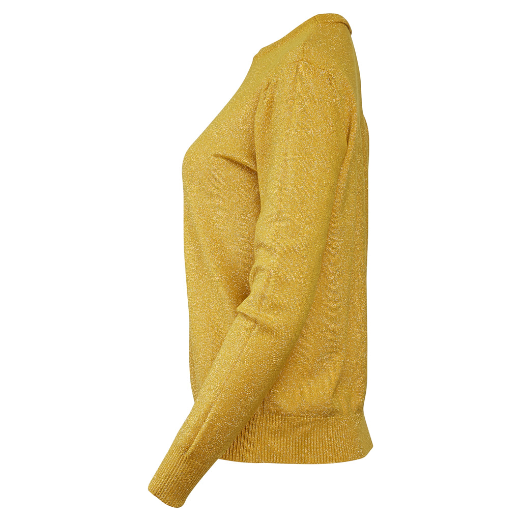 Crew Neck Yellow Metallic Lurex Knit Sweater