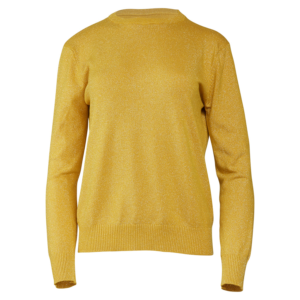 Crew Neck Yellow Metallic Lurex Knit Sweater