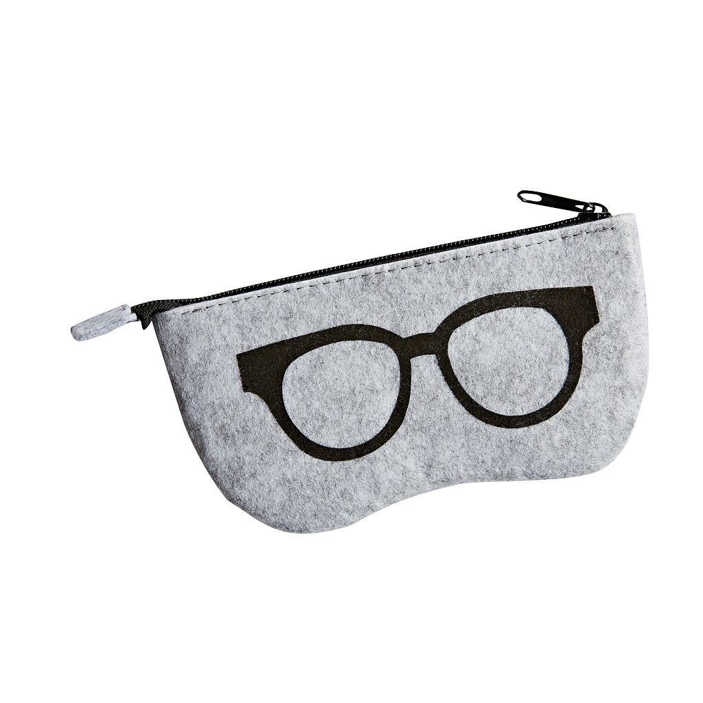Zip Embroidered Soft Sunglasses Case - Grey