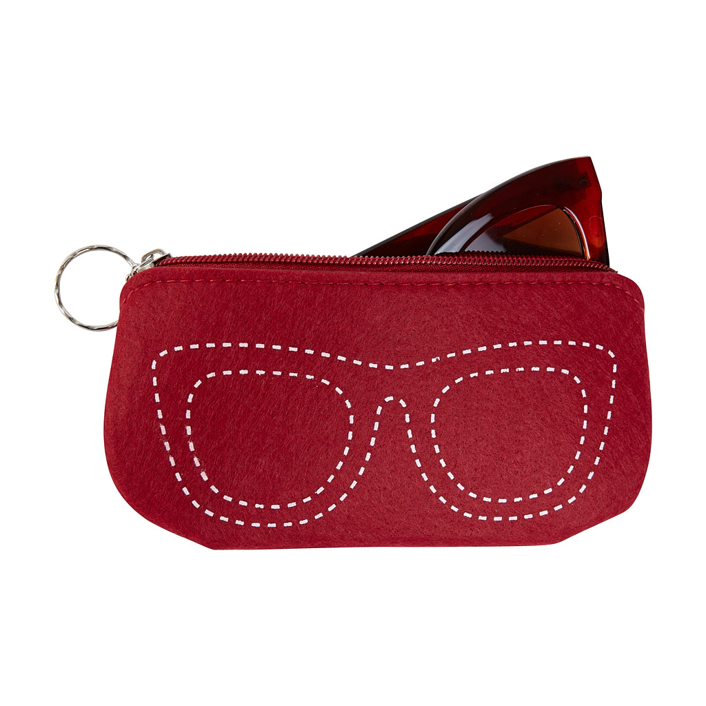 Zip Embroidered Soft Sunglasses Case - Red